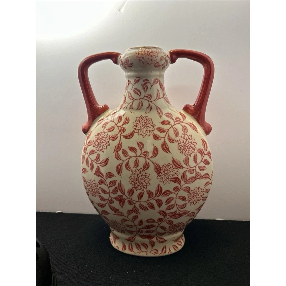 Red & White Japanese Style Vase BEAUTIFUL